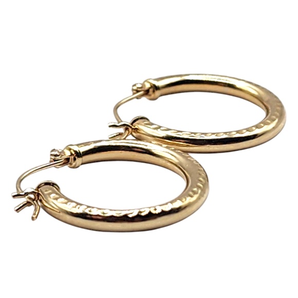 14 Karat Yellow Gold Textured Hoop Earrings #20479 - Picture 4 of 7
